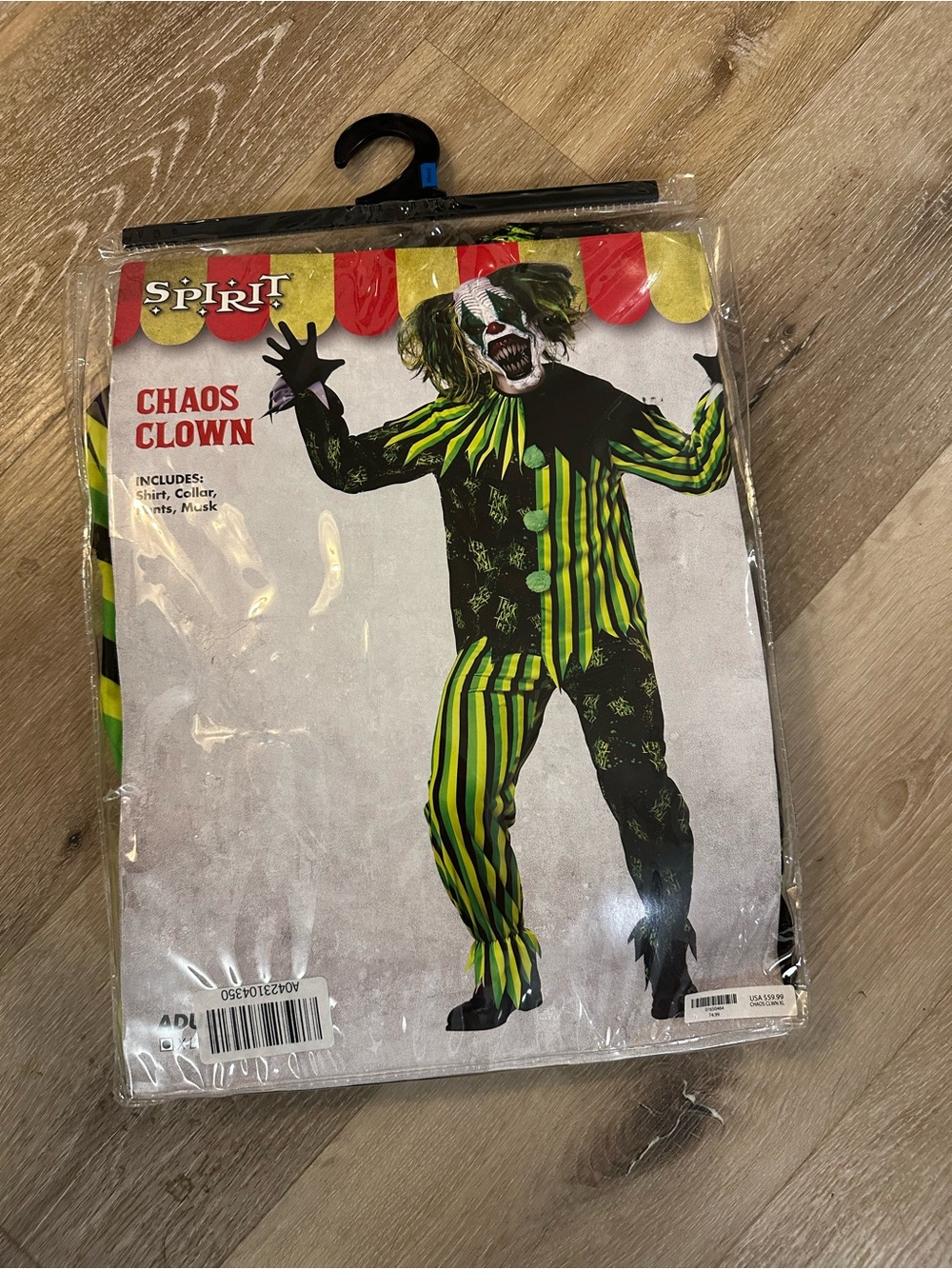 Spirit Halloween Neon Green & Black Chaos Clown adult Costume